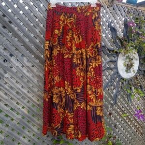 Vintage Red, Gold, Black Long Skirt